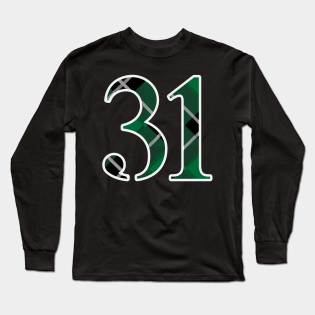 31 Sports Jersey Number Green Black Flannel Long Sleeve T-Shirt by Design_Lawrence